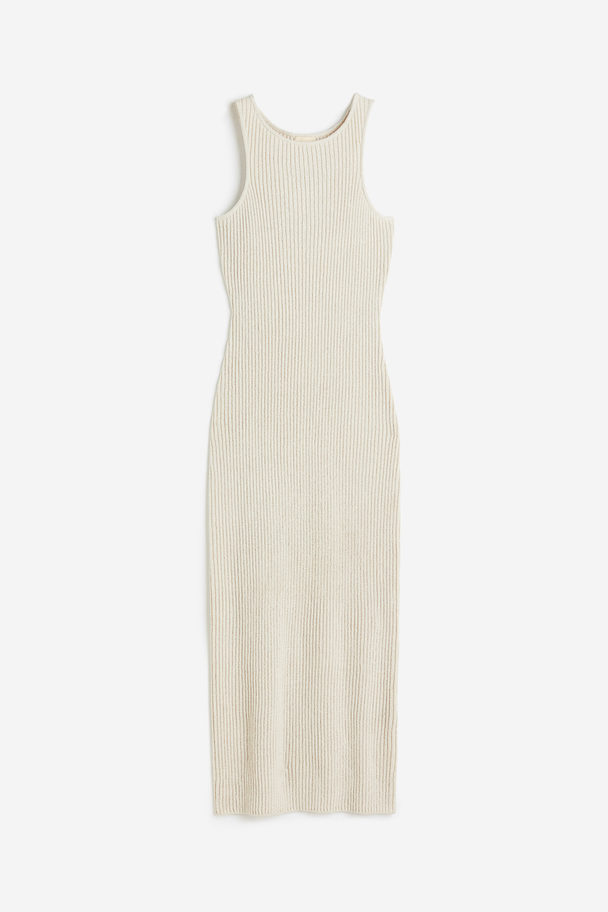 H&M Ribgebreide Jurk Van Zijdemix Lichtbeige