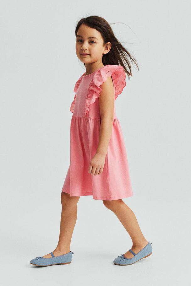 H&M Flounce-trimmed Jersey Dress Pink