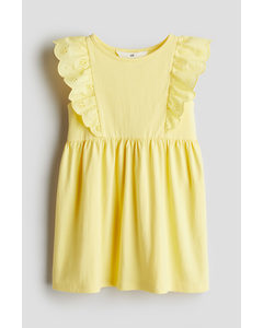 Flounce-trimmed Jersey Dress Light Yellow