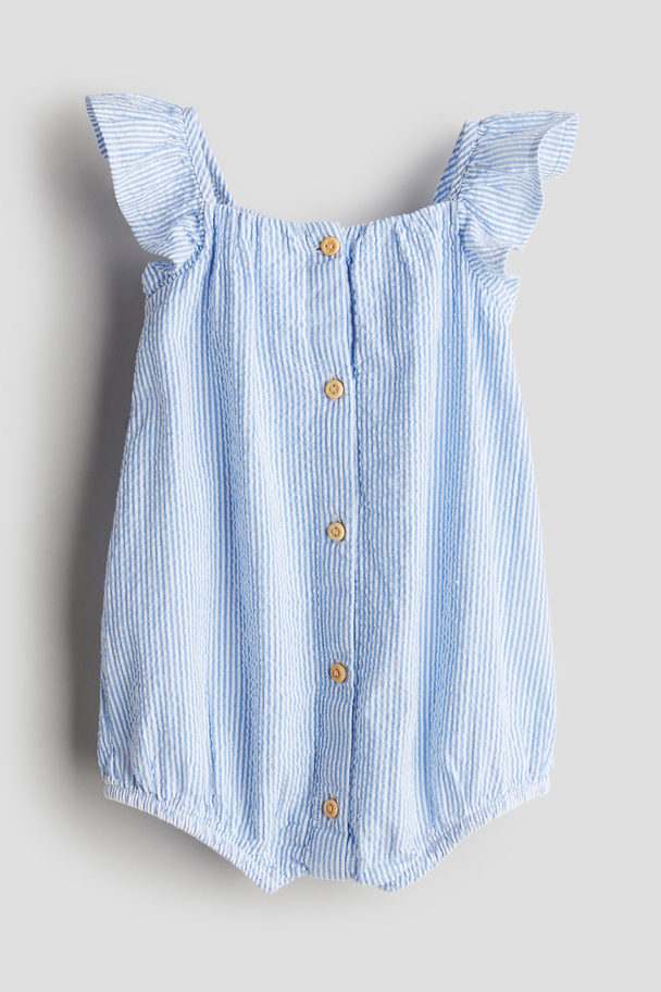 H&M Cotton Romper Suit Light Blue/striped