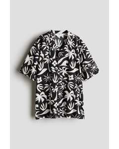 Kortärmad Resortskjorta Svart/mönstrad