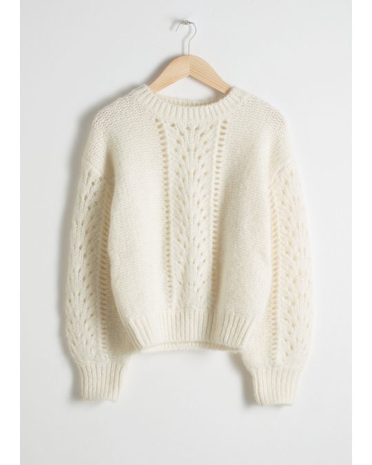 & Other Stories Eyelet Knit Sweater White