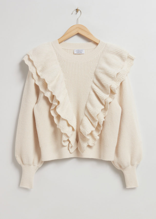 & Other Stories Ruffled Knit Jumper Cream