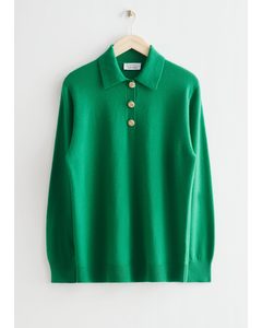Wool Knit Polo Sweater Green