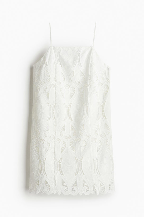 H&M Trägerkleid mit Broderie Anglaise Weiß