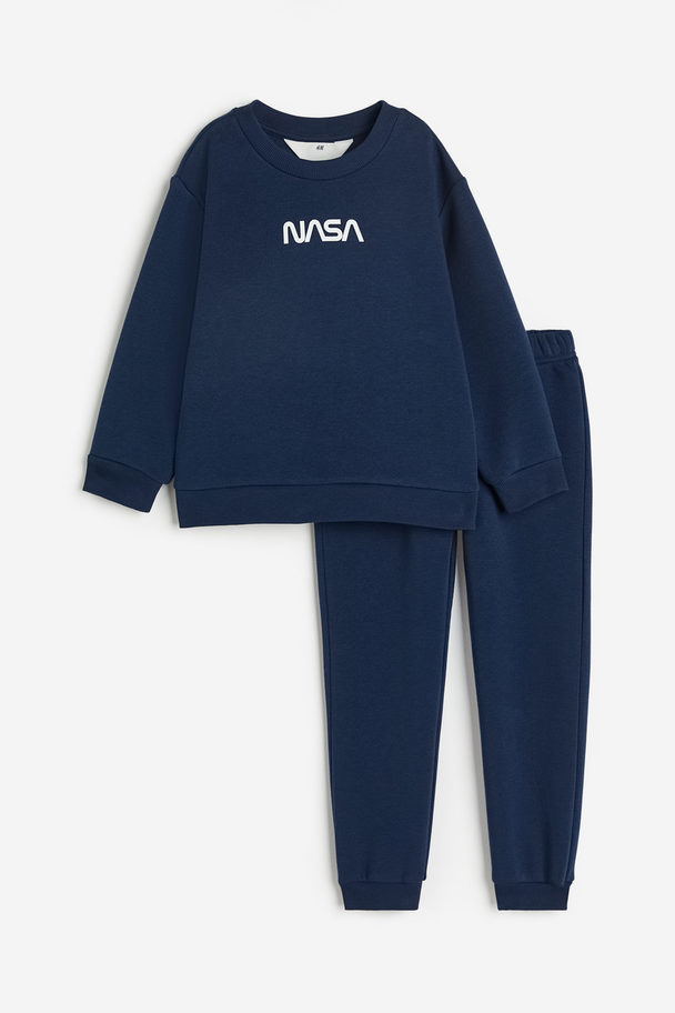H&M 2-teiliges Sweatshirt-Set Dunkelblau/NASA