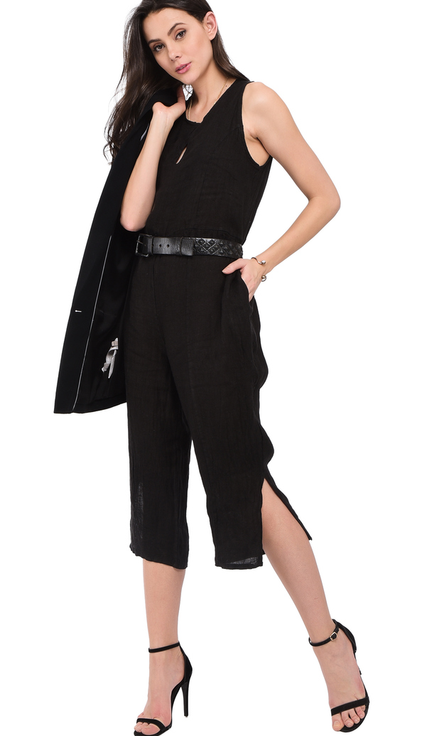 Le Jardin du Lin Round Water Drop Collar Jumpsuit With Pockets And Lateral Legs Opening