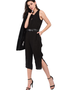 Round Water Drop Collar Jumpsuit With Pockets And Lateral Legs Opening
