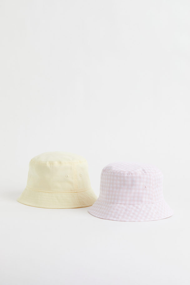 H&M 2-pack Cotton Twill Bucket Hats Light Pink/light Yellow