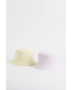 2-pack Cotton Twill Bucket Hats Light Pink/light Yellow