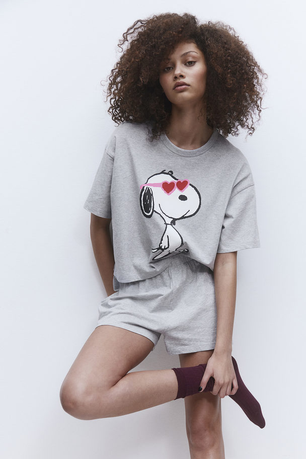 H&M Bedruckter Pyjama Hellgraumeliert/Snoopy