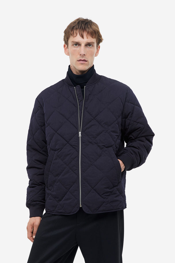 H&M Quilted Bomber Jacket Navy Blue