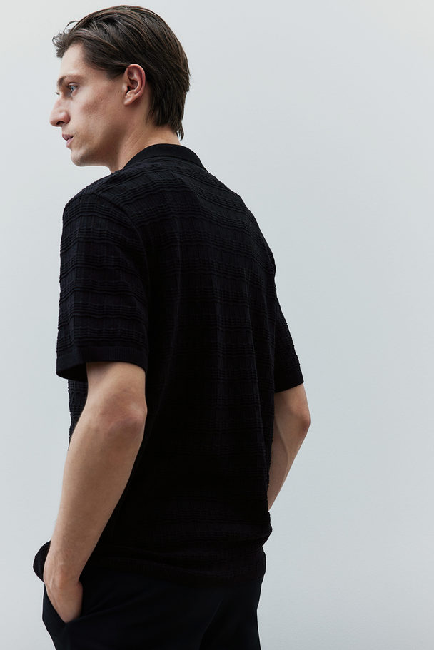 H&M Regular Fit Pointelle-knit Shirt Black