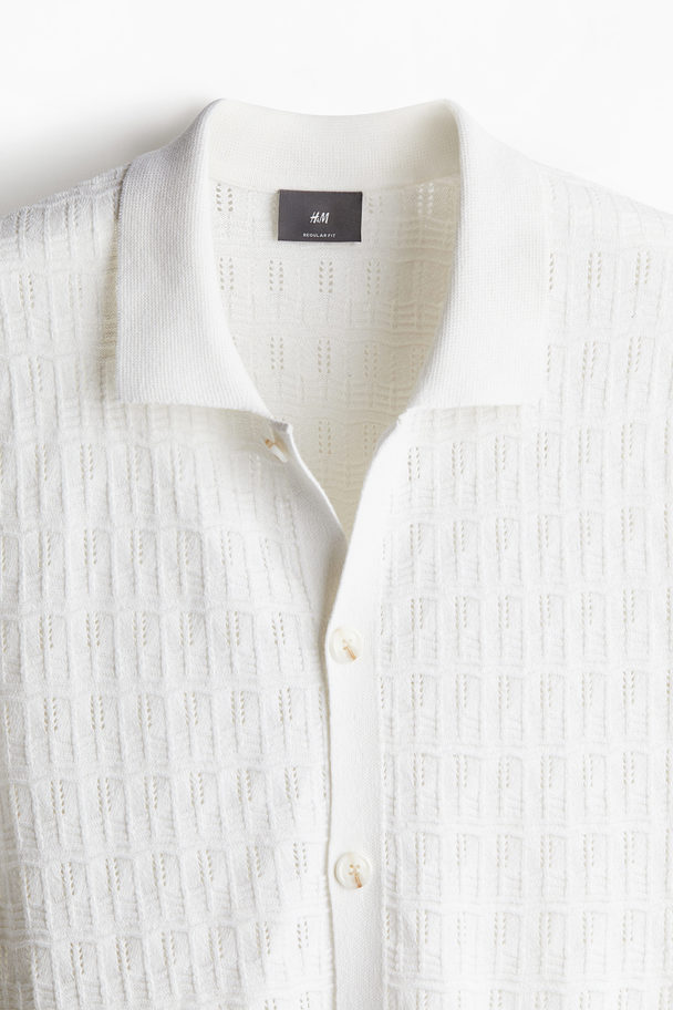 H&M Regular Fit Pointelle-knit Shirt White