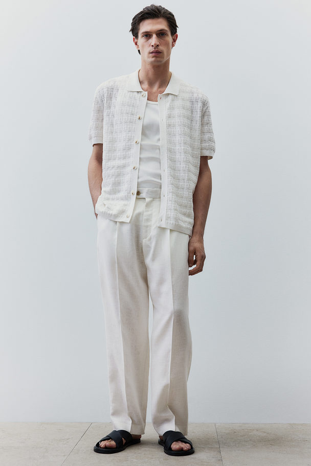 H&M Regular Fit Pointelle-knit Shirt White