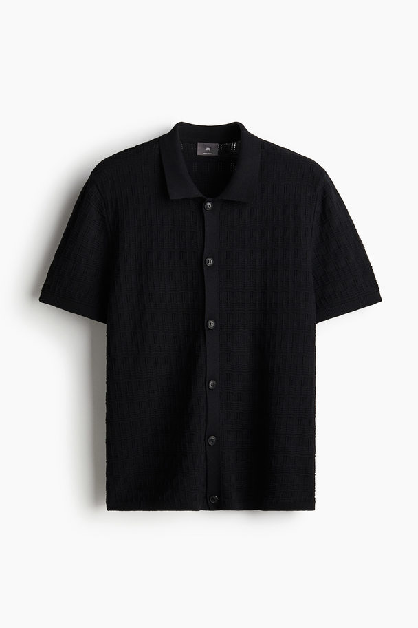 H&M Regular Fit Pointelle-knit Shirt Black