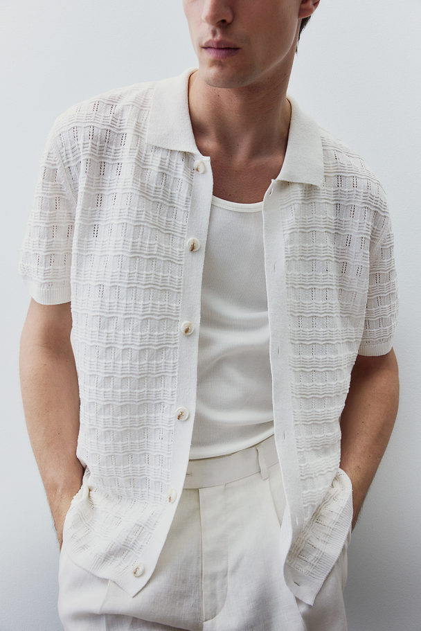 H&M Regular Fit Pointelle-knit Shirt White