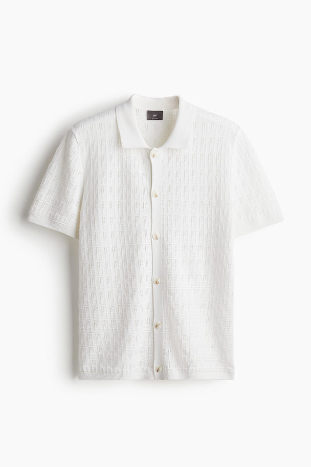 H&M Regular Fit Pointelle-knit Shirt White