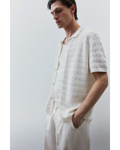 Regular Fit Pointelle-knit Shirt White