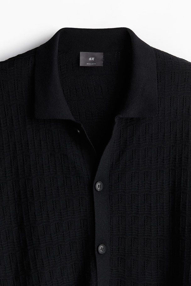 H&M Regular Fit Pointelle-knit Shirt Black