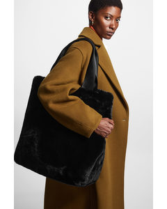 Reversible Faux Fur-lined Padded Shopper Bag Beige / Black