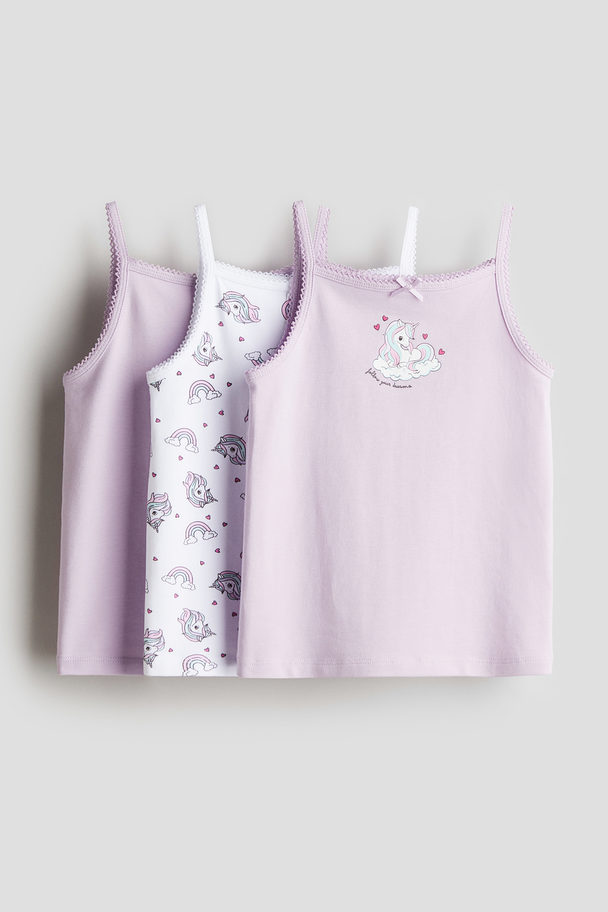 H&M 3-pack Jersey Vest Tops Light Purple/unicorns