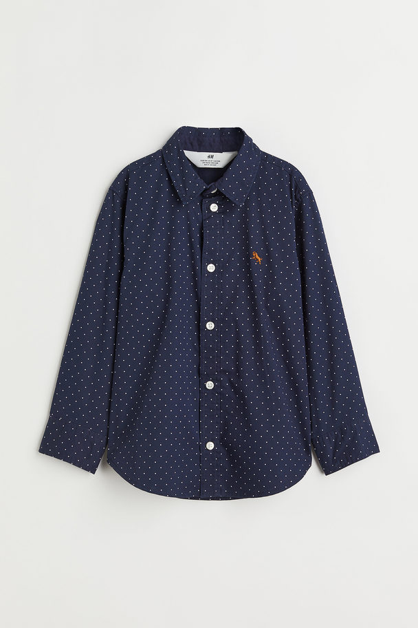 H&M Cotton Shirt Navy Blue/spotted
