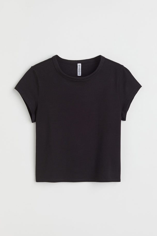 H&M T-shirt Van Katoenen Tricot Zwart