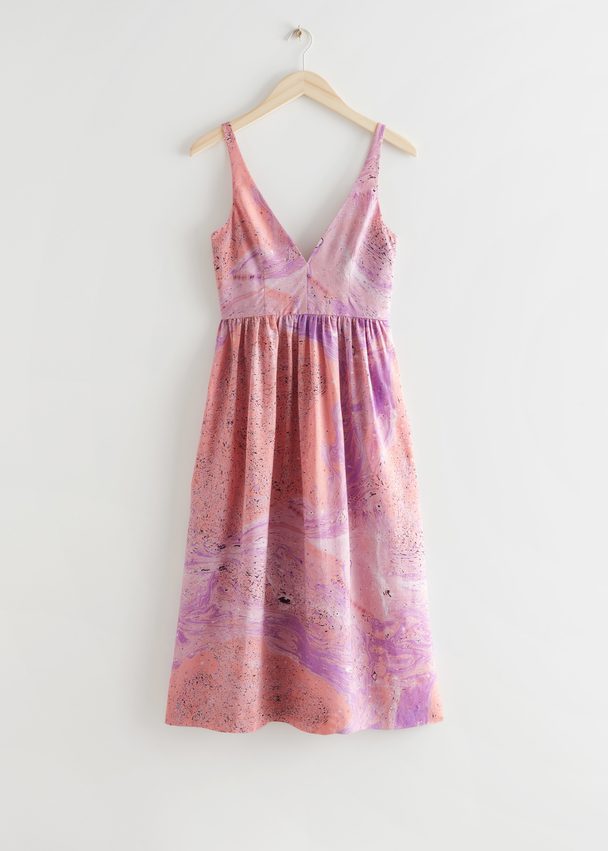 & Other Stories Printed Sleeveless Midi Dress Pink Watercolours