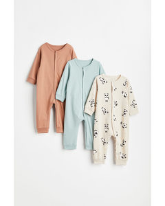 3-pack Cotton Pyjamas Light Beige/pandas