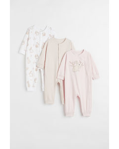 3-pack Cotton Pyjamas Light Pink/rabbit