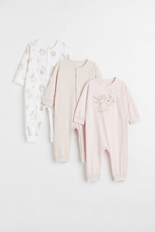 H&M 3-pack Cotton Pyjamas Light Pink/rabbit