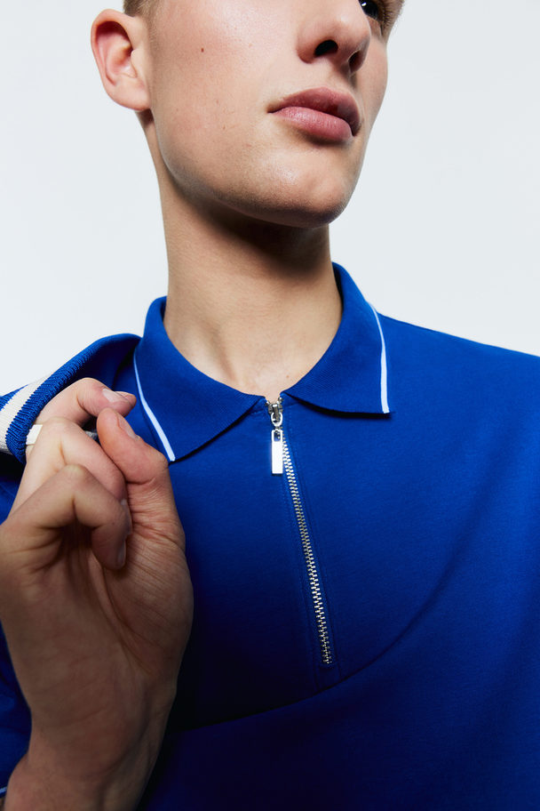 H&M Slim Fit Zip-top Polo Shirt Bright Blue