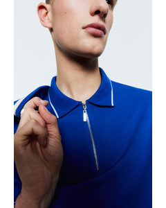 Poloshirt Met Rits - Slim Fit Helderblauw