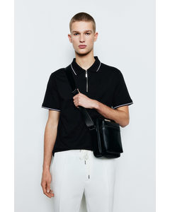 Poloshirt Met Rits - Slim Fit Zwart