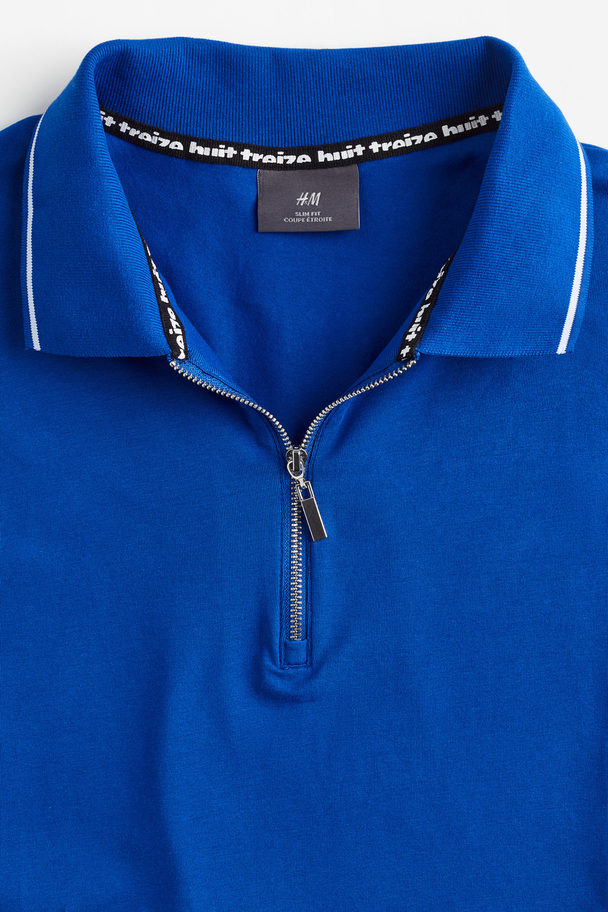 H&M Poloshirt Met Rits - Slim Fit Helderblauw