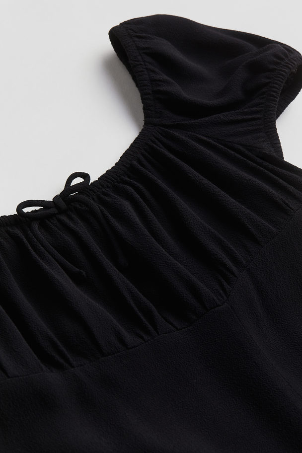 H&M Puff-sleeved Midi Dress Black