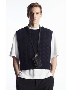 Cable-knit Wool Hybrid Vest Navy