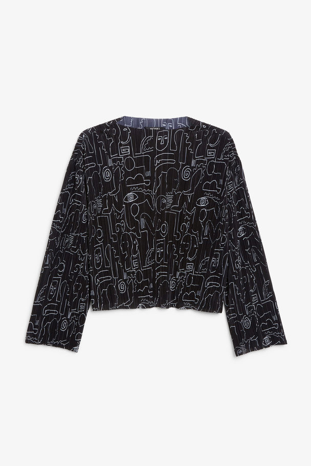Monki Long-sleeve Pleated Top Black With Print
