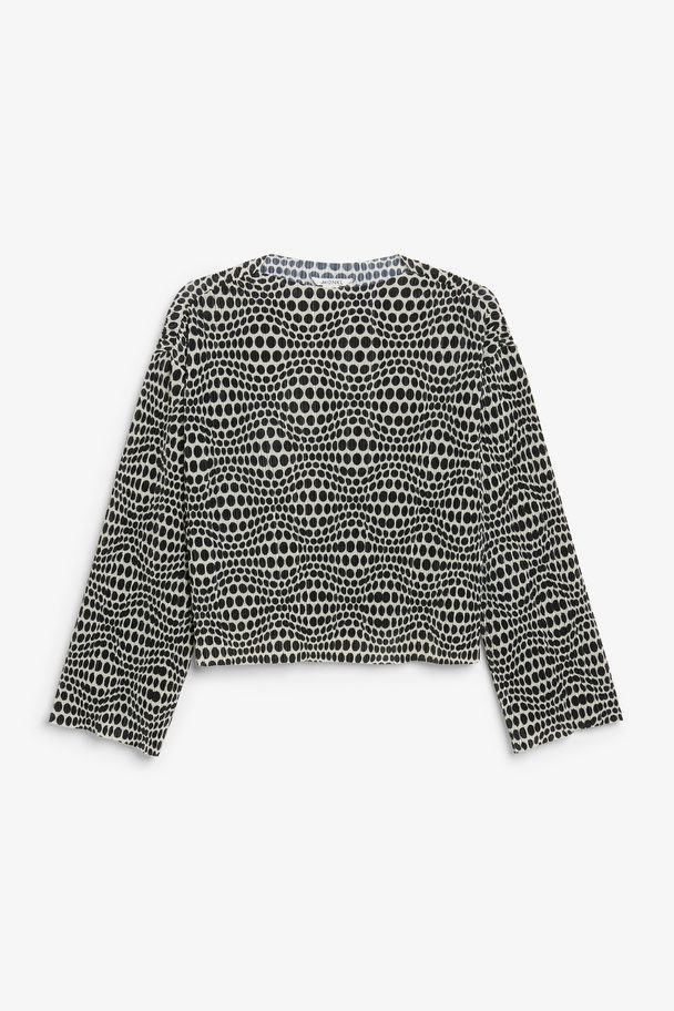 Monki Long-sleeve Pleated Top With Dots Black And White Dots