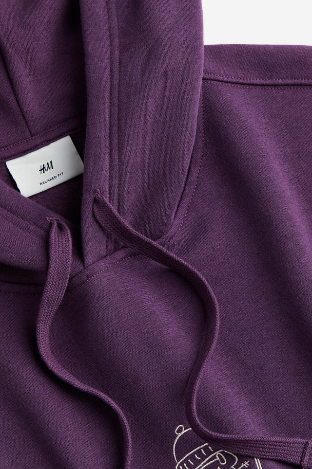 H&M Capuchonsweater Met Print - Loose Fit Donkerpaars