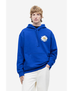 Relaxed Fit Printed Hoodie Bright Blue/flowers