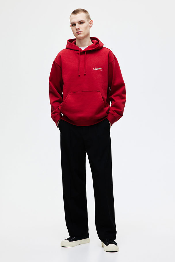 H&M Capuchonsweater Met Print - Loose Fit Helderrood