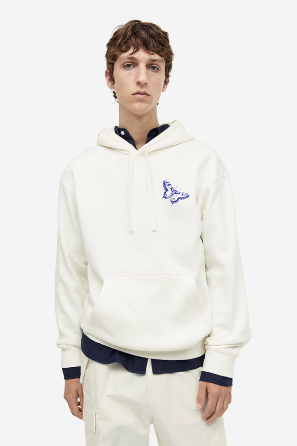 H&M Loose Fit Printed Hoodie White/butterfly