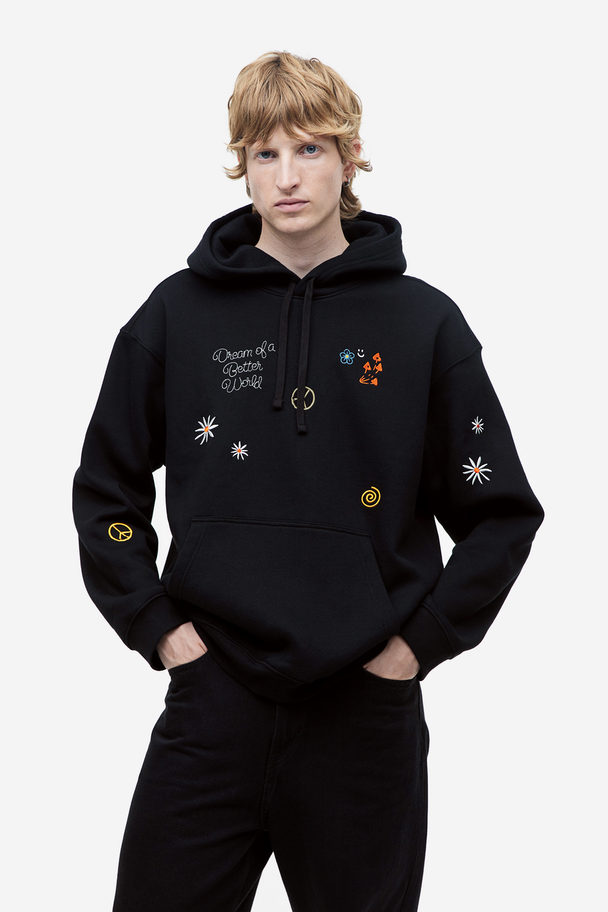 H&M Capuchonsweater Met Print - Loose Fit Zwart/dream