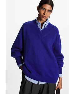 Oversized V-neck Wool Jumper Blue