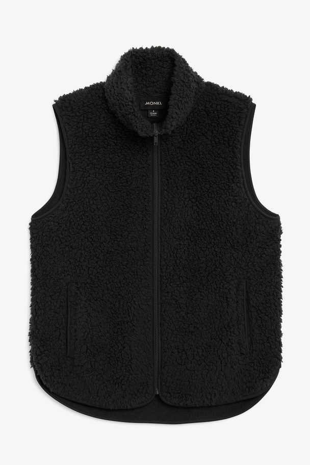 Monki Black Pile Zip Vest Black