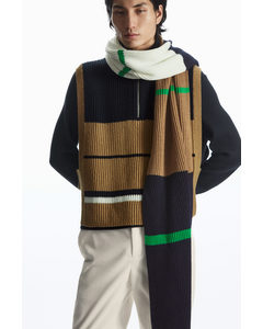 Colour-block Wool Scarf Navy / Striped