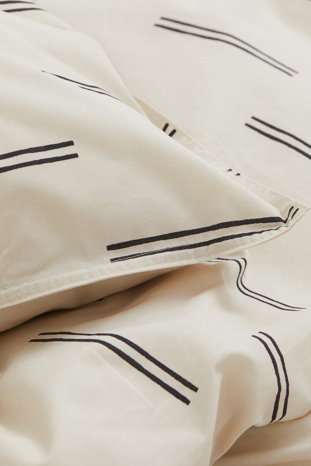 H&M HOME Double Cotton Duvet Cover Set Light Beige/patterned