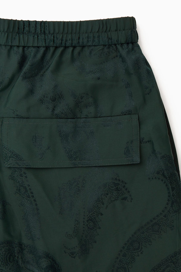COS Wide-leg Paisley-jacquard Trousers Dark Green / Paisley